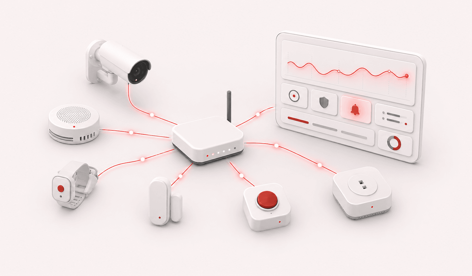 Ecosistema IoT con sensores, cámara y panel de monitoreo